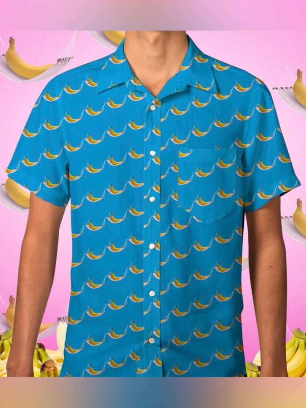 Men’s Betabrand Teal Banana Short-Sleeve Button-Down Shirt